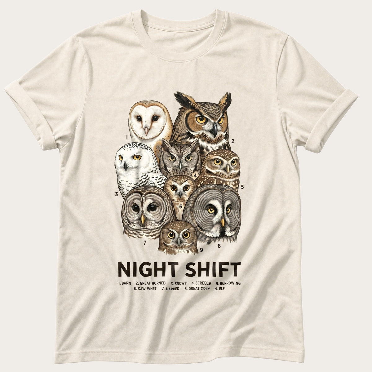 Night Shift Owls — Ivory Comfort Colors tee