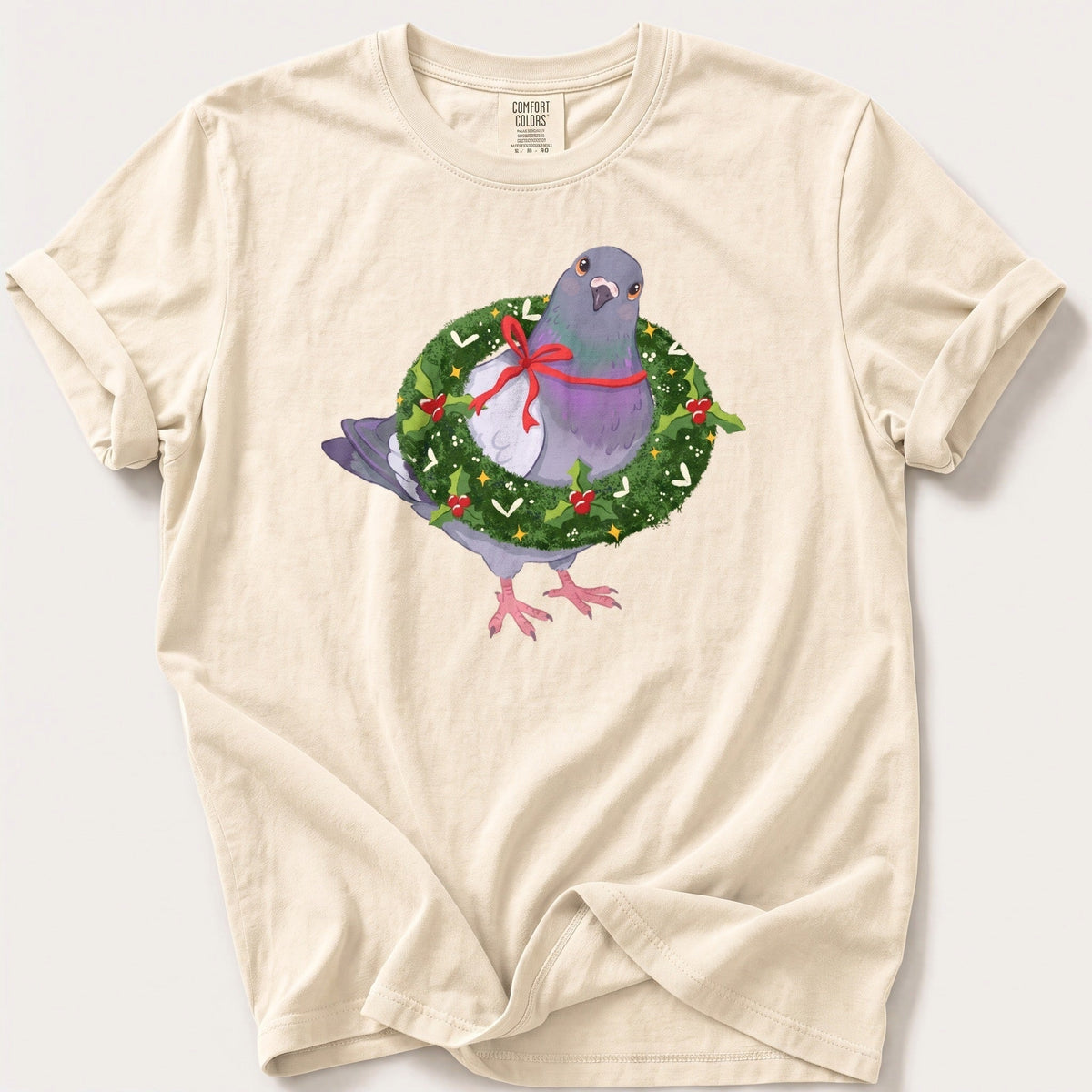 Pigeon In A Wreath — Ivory Comfort Colors tee