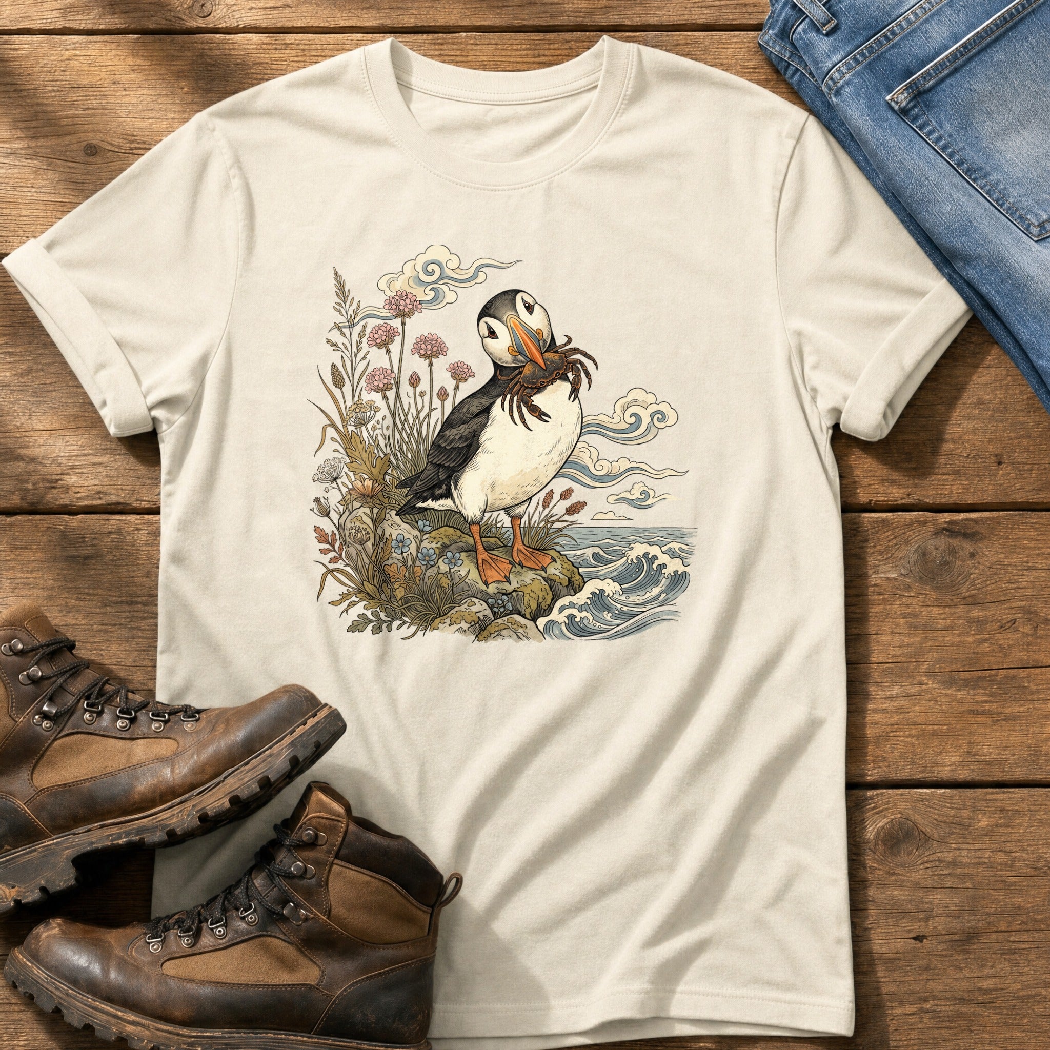 Puffin With Crab 4 — Ivory Comfort Colors tee