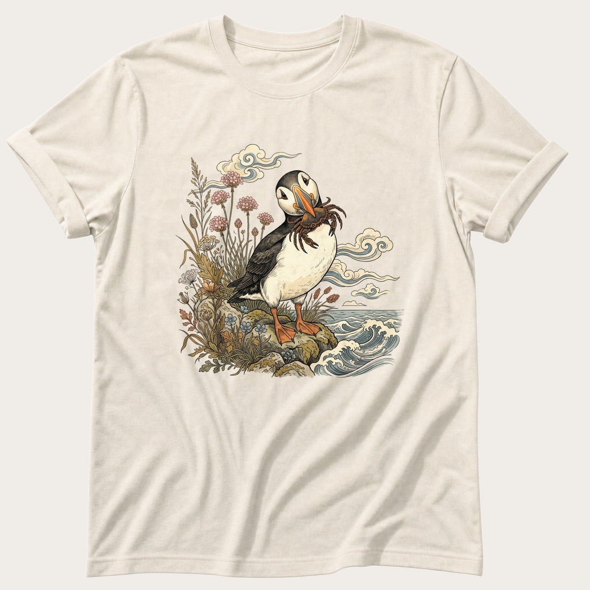Puffin With Crab 4 — Ivory Comfort Colors tee