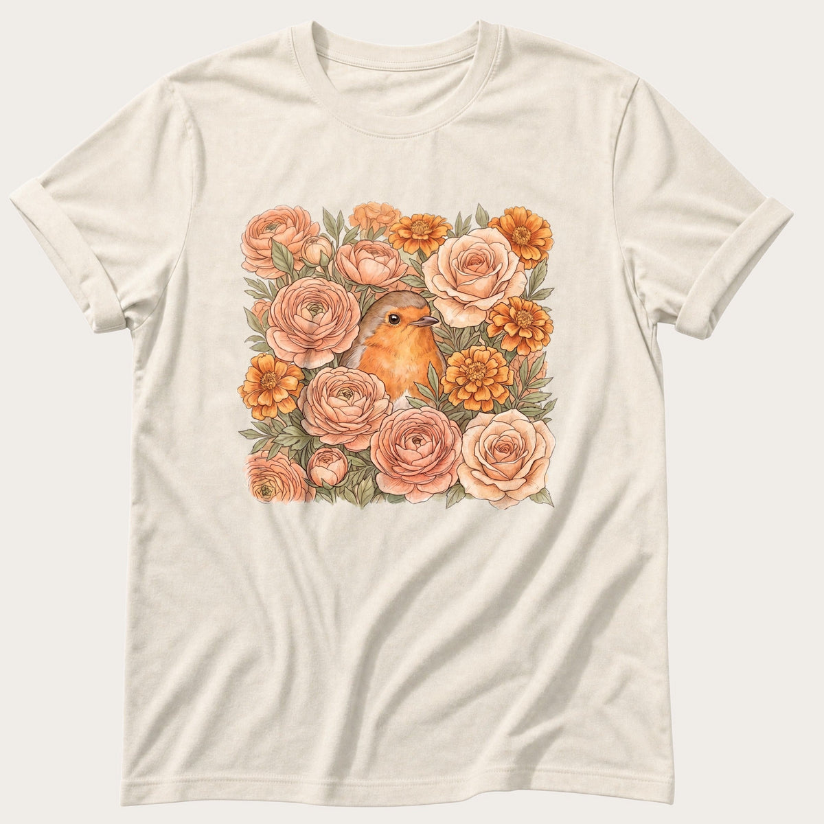 Robin Flower Bed 5 — Ivory Comfort Colors tee