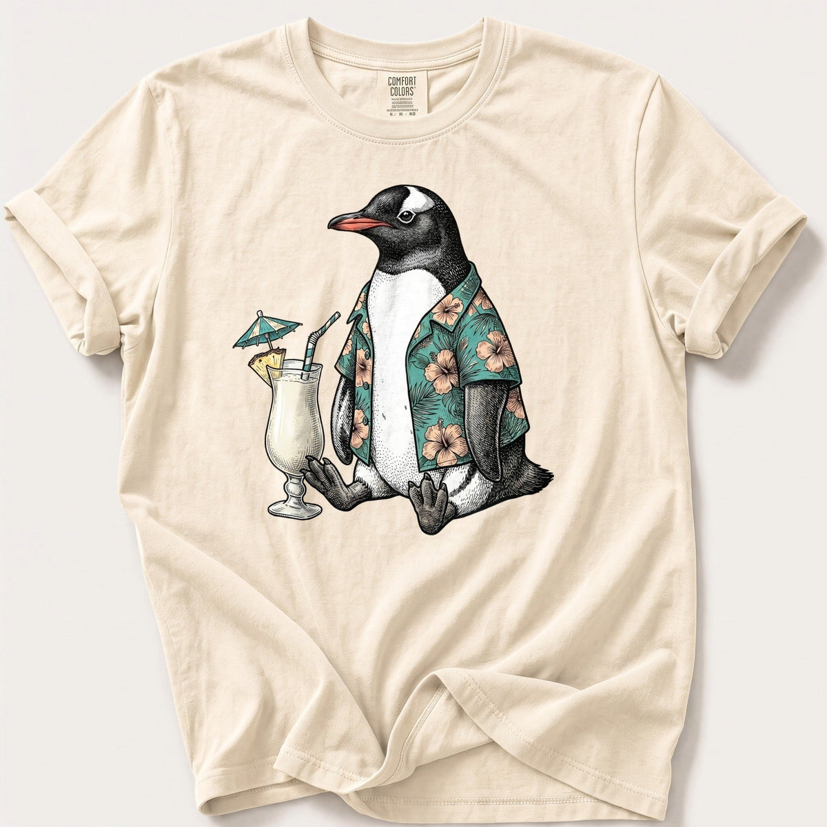 Tropical Penguin — Ivory Comfort Colors tee