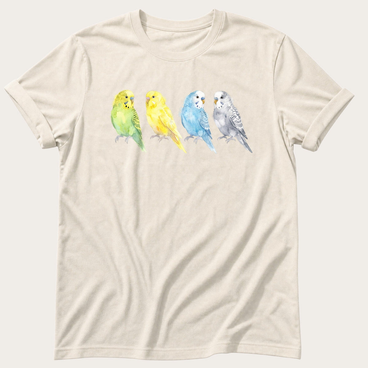 Watercolour Budgies — Ivory Comfort Colors tee