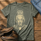 Albert Einstein Owl 5 — Moss Comfort Colors tee