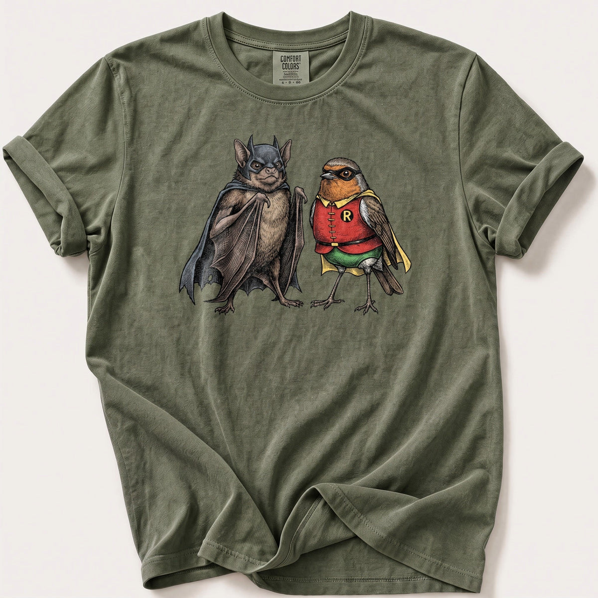Bat N Robin 11 — Moss Comfort Colors tee
