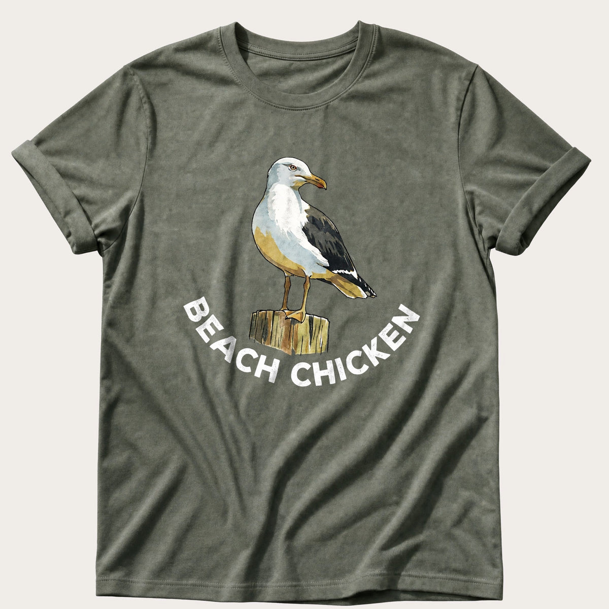 Beach Chicken 12 — Moss Comfort Colors tee