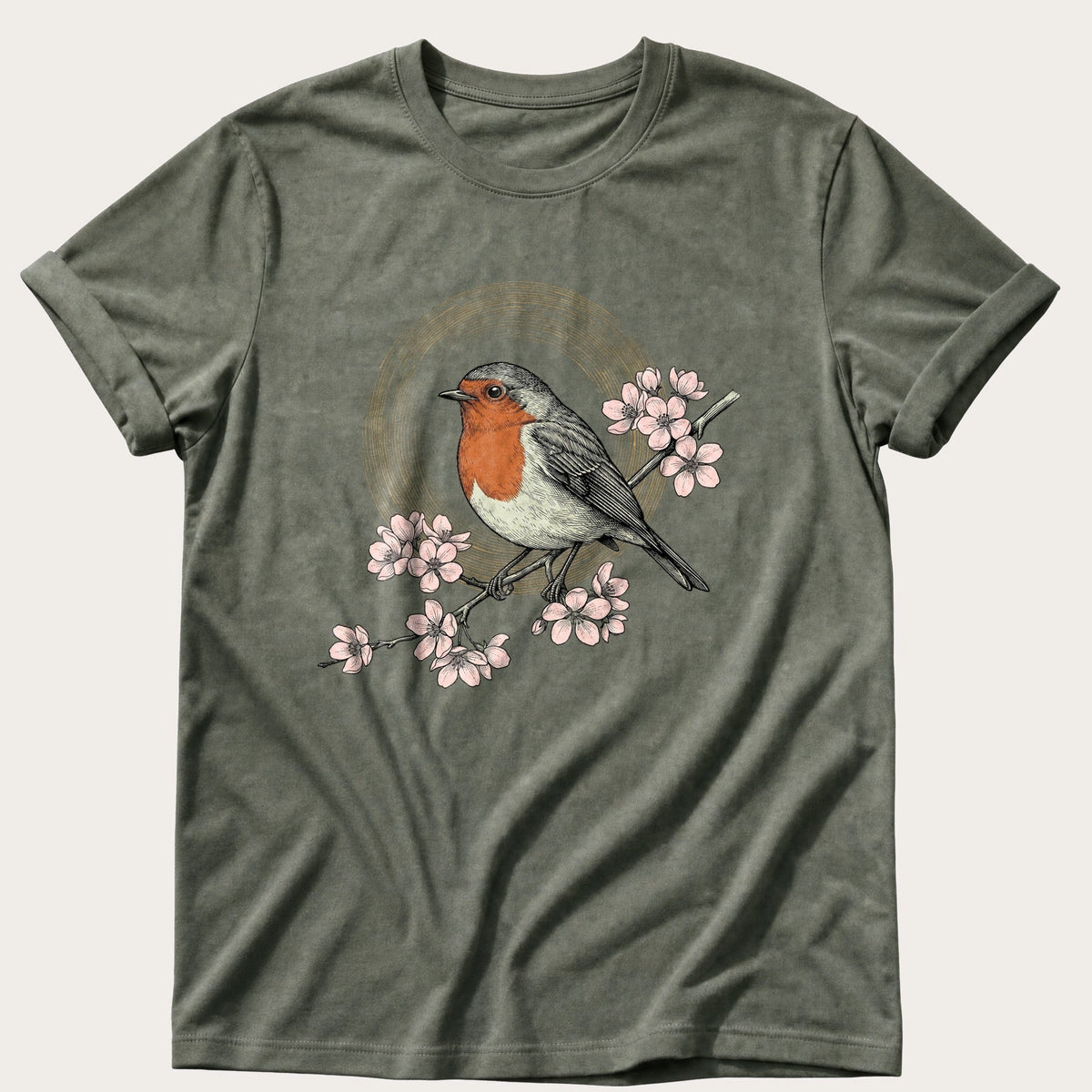 Bird On Branch 3 — Moss Comfort Colors tee