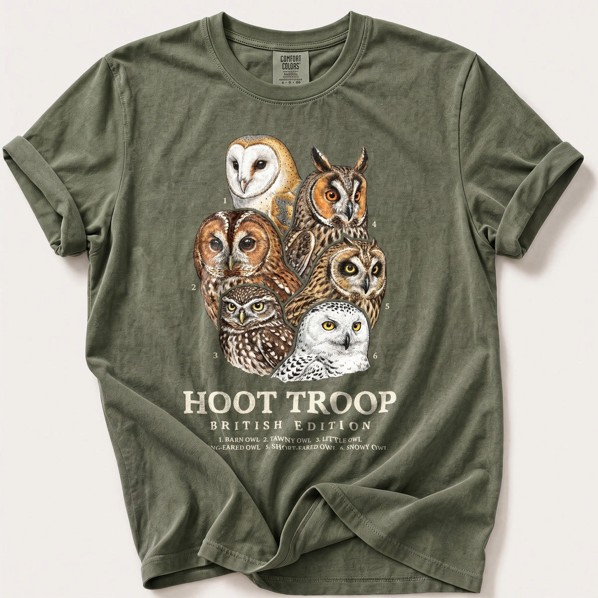 British Hoot Troop — Moss Comfort Colors tee