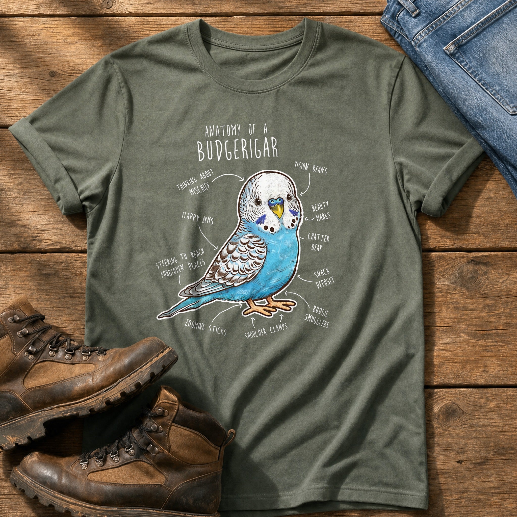 Budgie Anatomy cute — Moss Comfort Colors tee