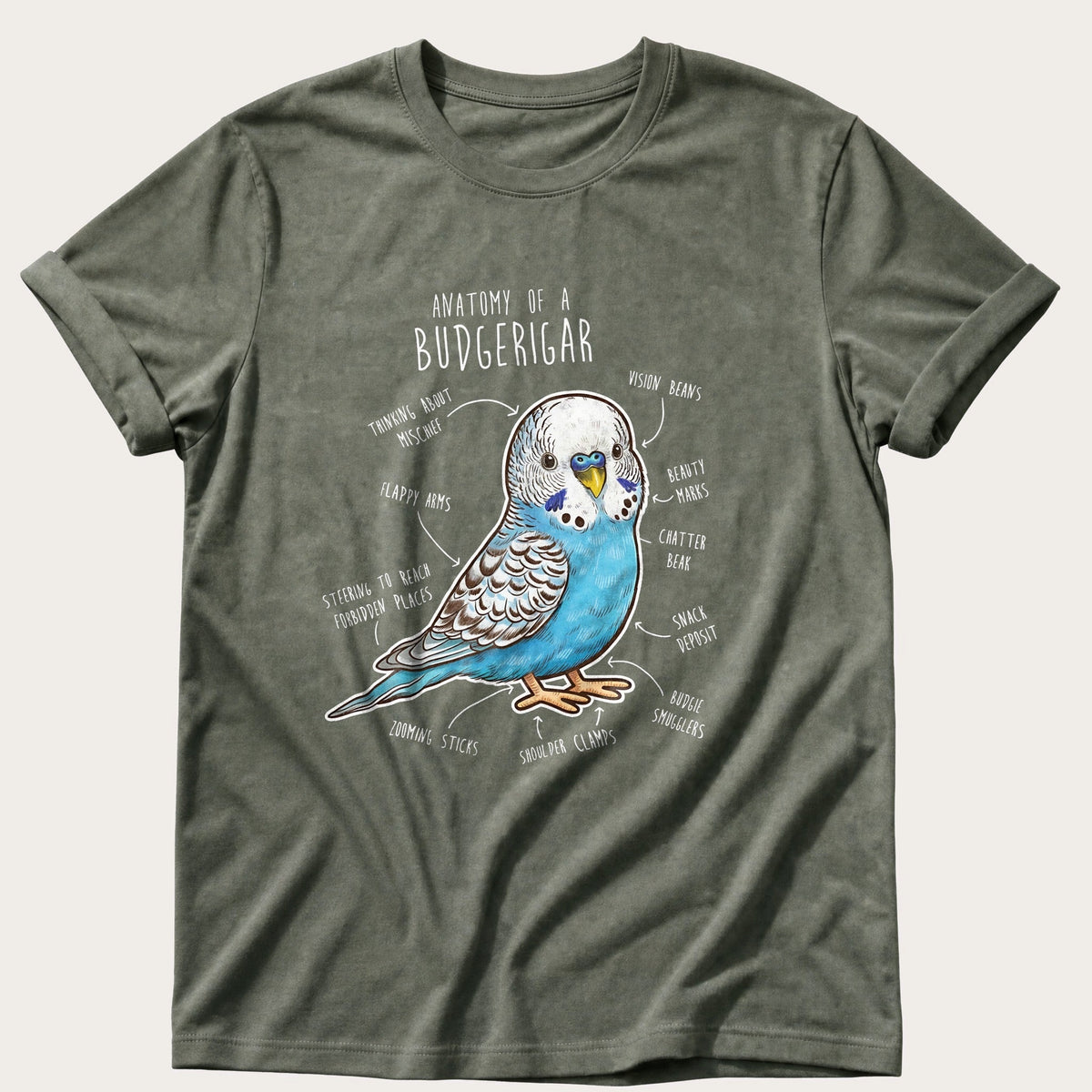 Budgie Anatomy cute — Moss Comfort Colors tee