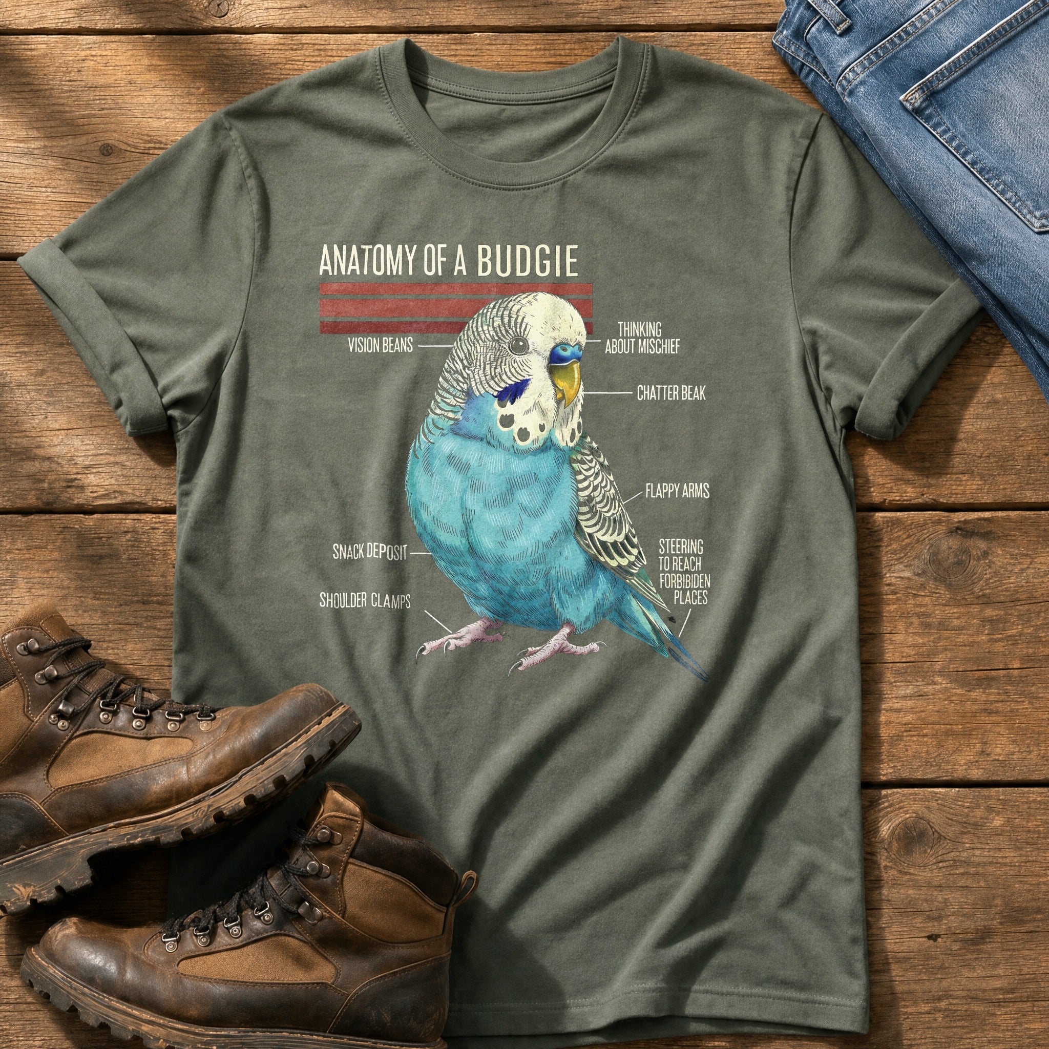 Budgie Anatomy — Moss Comfort Colors tee