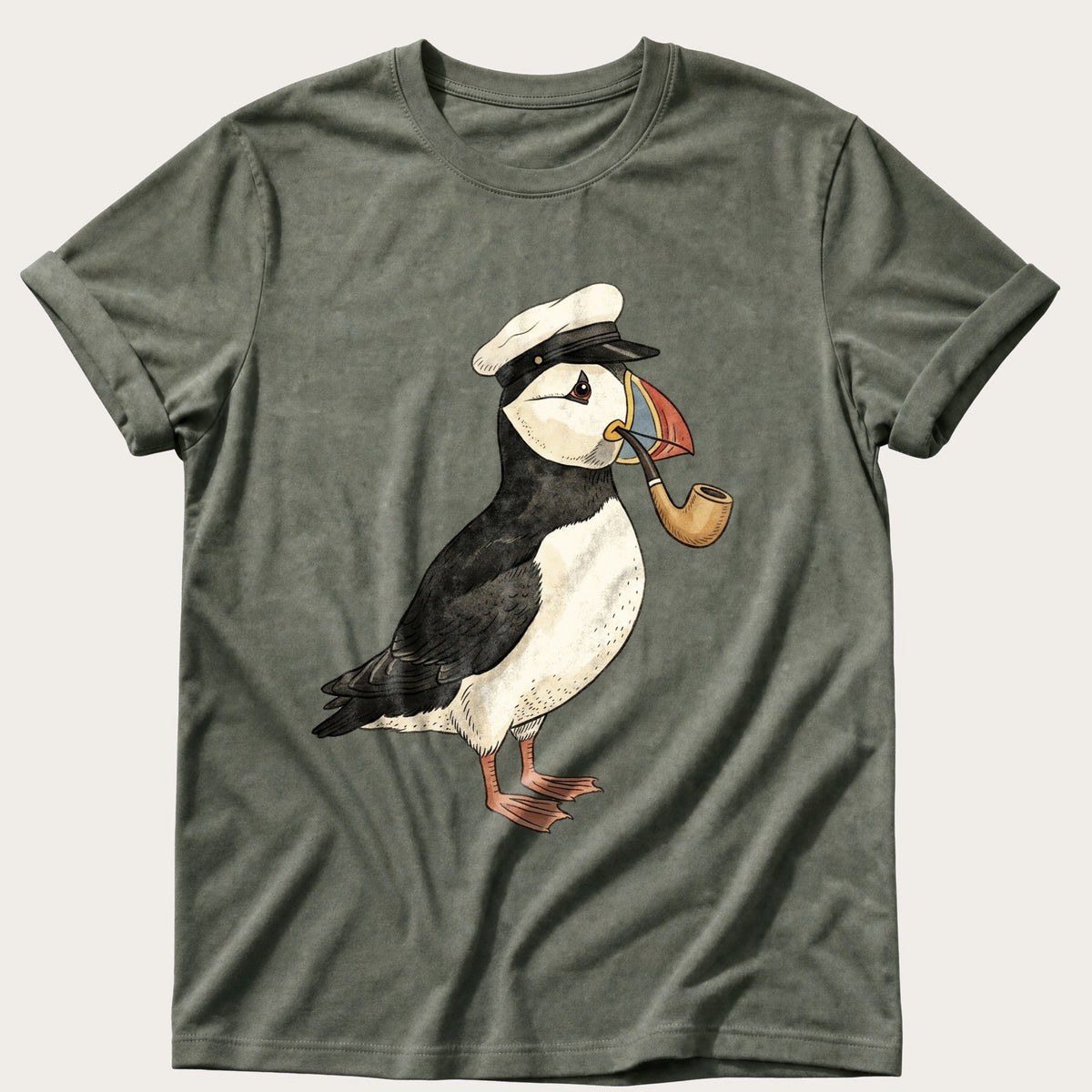 Cap Puffin 1 — Moss Comfort Colors tee