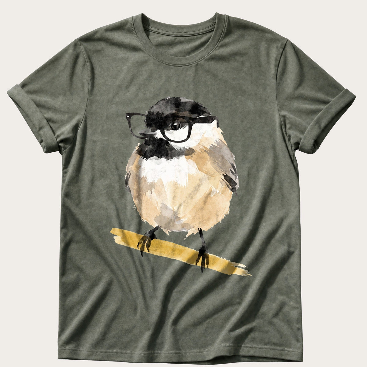 Chickadee In Glasses — Moss Comfort Colors tee