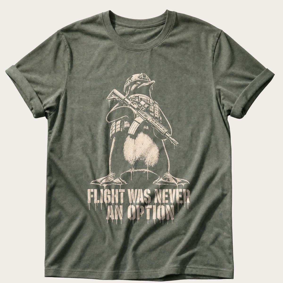 Combat Ready Penguin — Moss Comfort Colors tee
