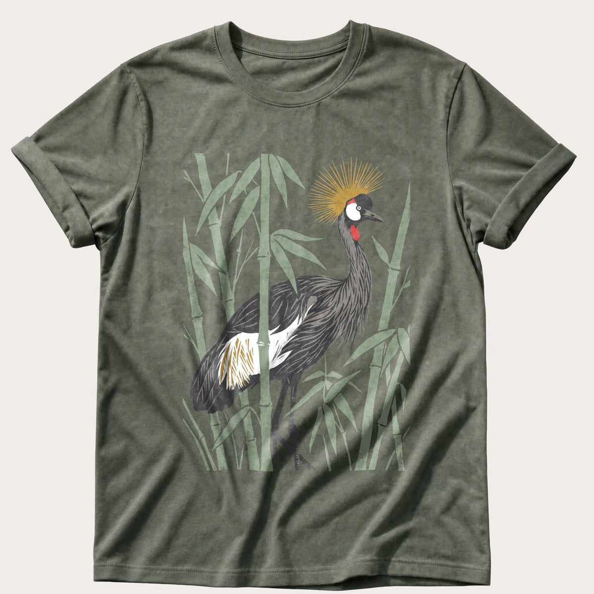 Crane In The Bamboo — Moss Comfort Colors tee