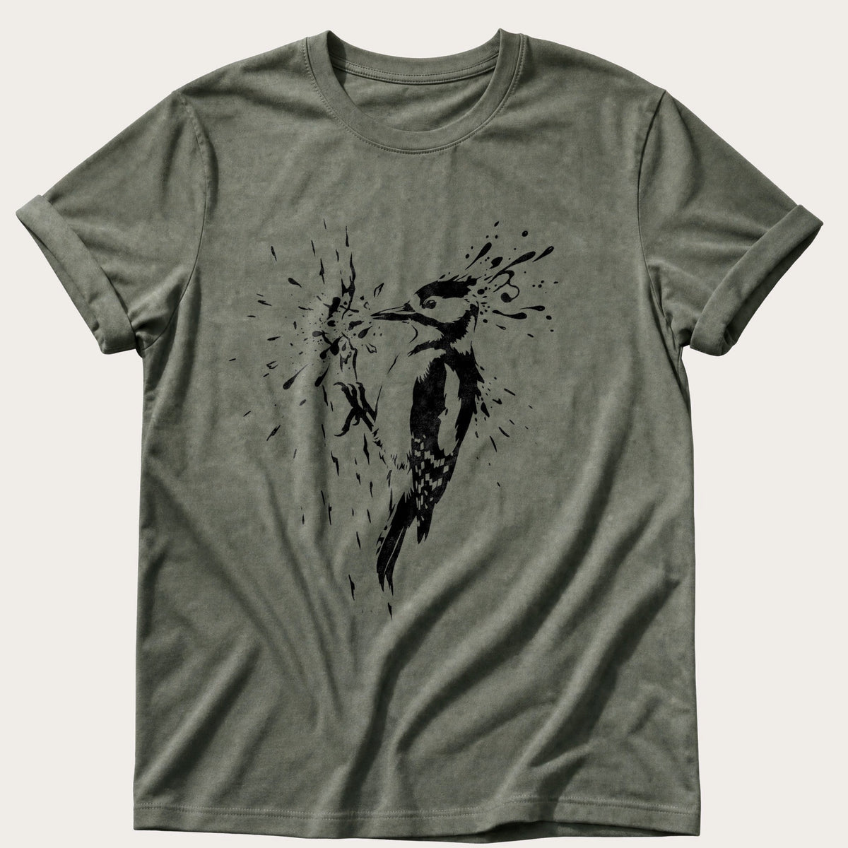 Drumming Woodpecker — Moss Comfort Colors tee