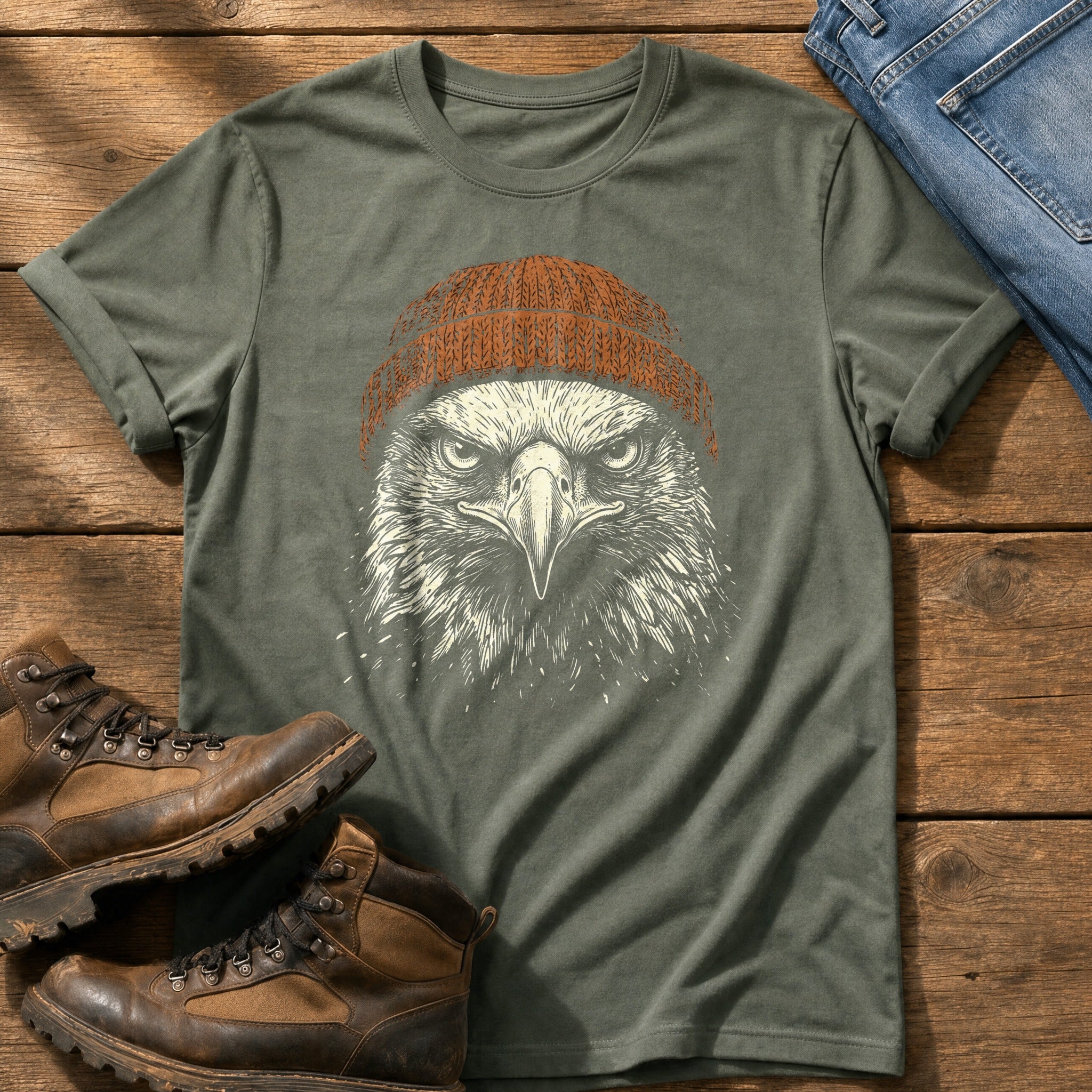 Eagle Beanie 55 — Moss Comfort Colors tee