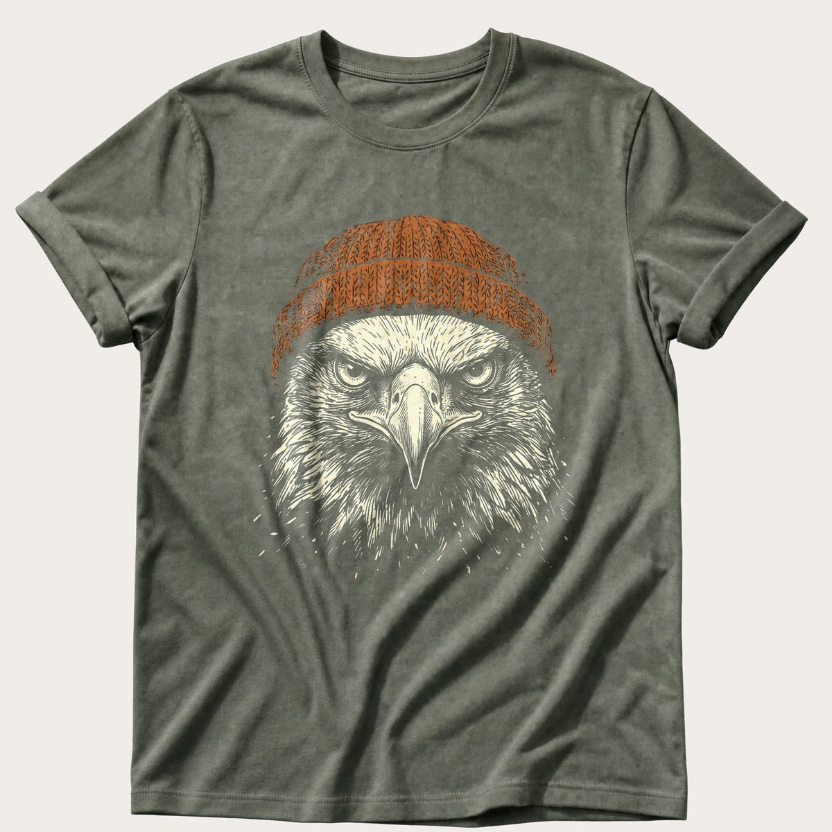 Eagle Beanie 55 — Moss Comfort Colors tee