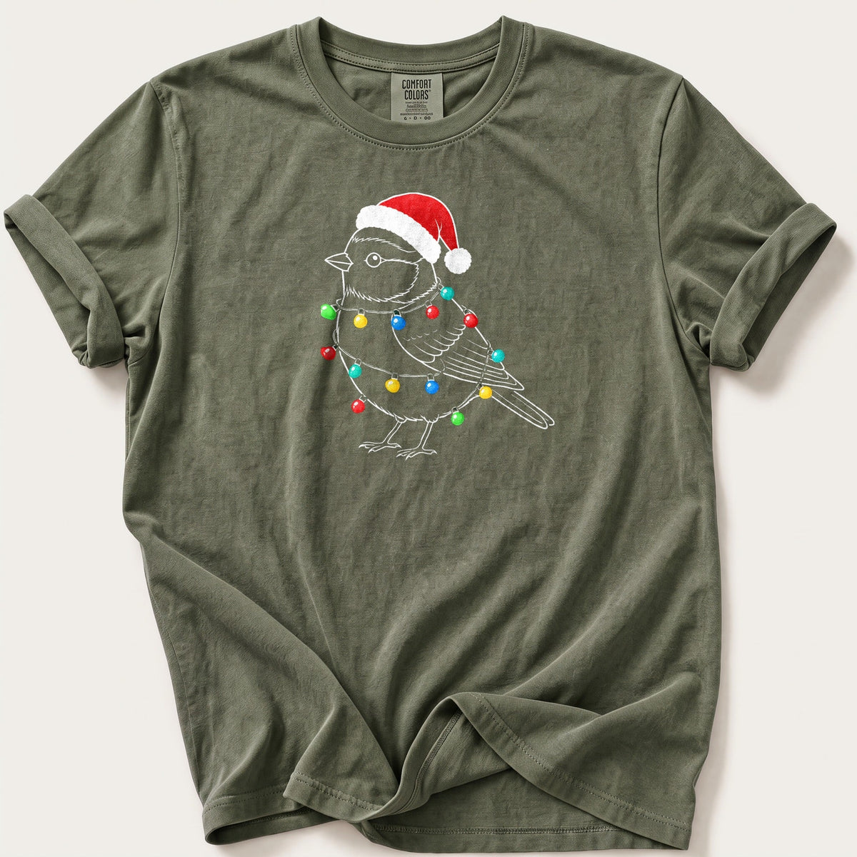 Fairy Light Blue Tit Outline — Moss Comfort Colors tee