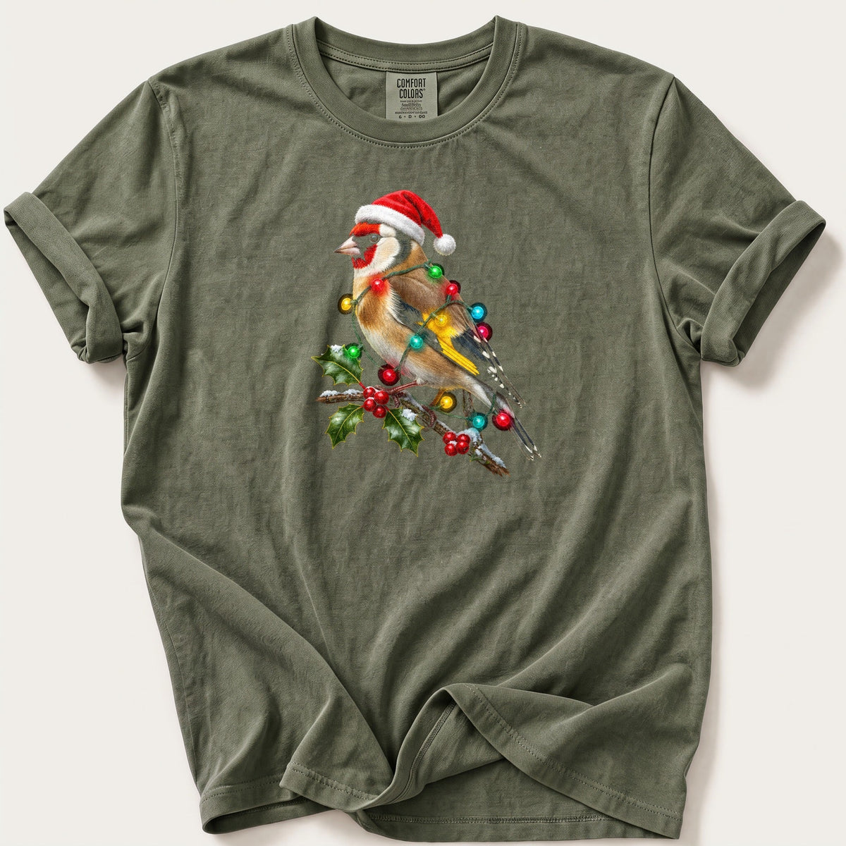 Fairy Light Goldfinch — Moss Comfort Colors tee