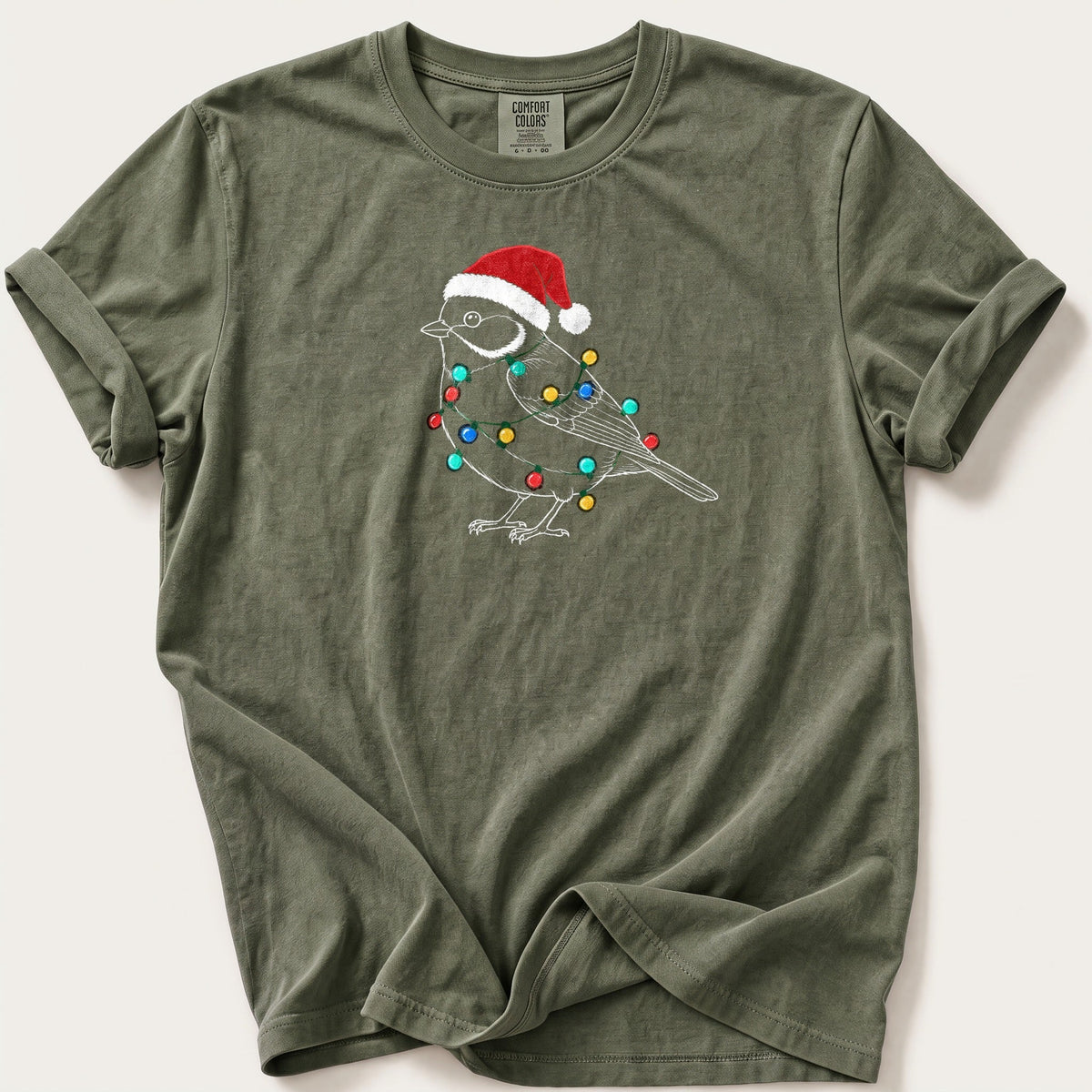 Fairy Light Great Tit Outline — Moss Comfort Colors tee