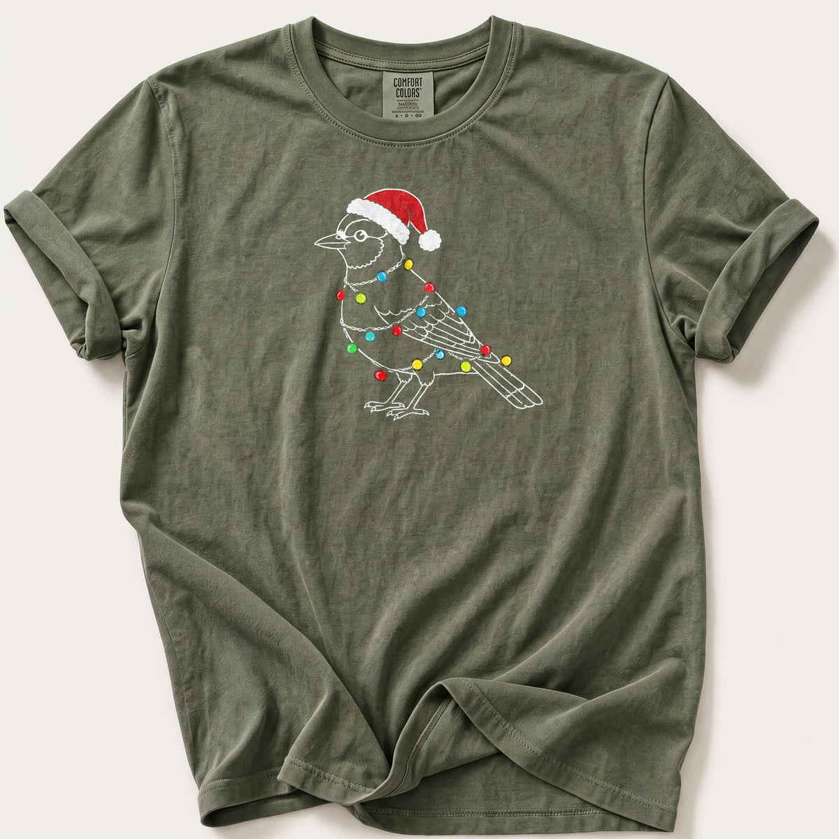 Fairy Light Jay Outline — Moss Comfort Colors tee