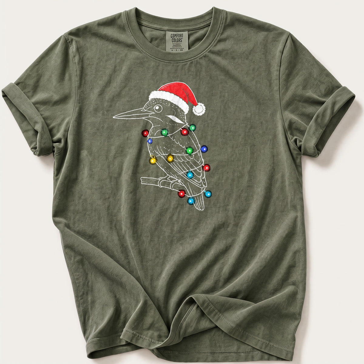 Fairy Light Kingfisher Outline — Moss Comfort Colors tee