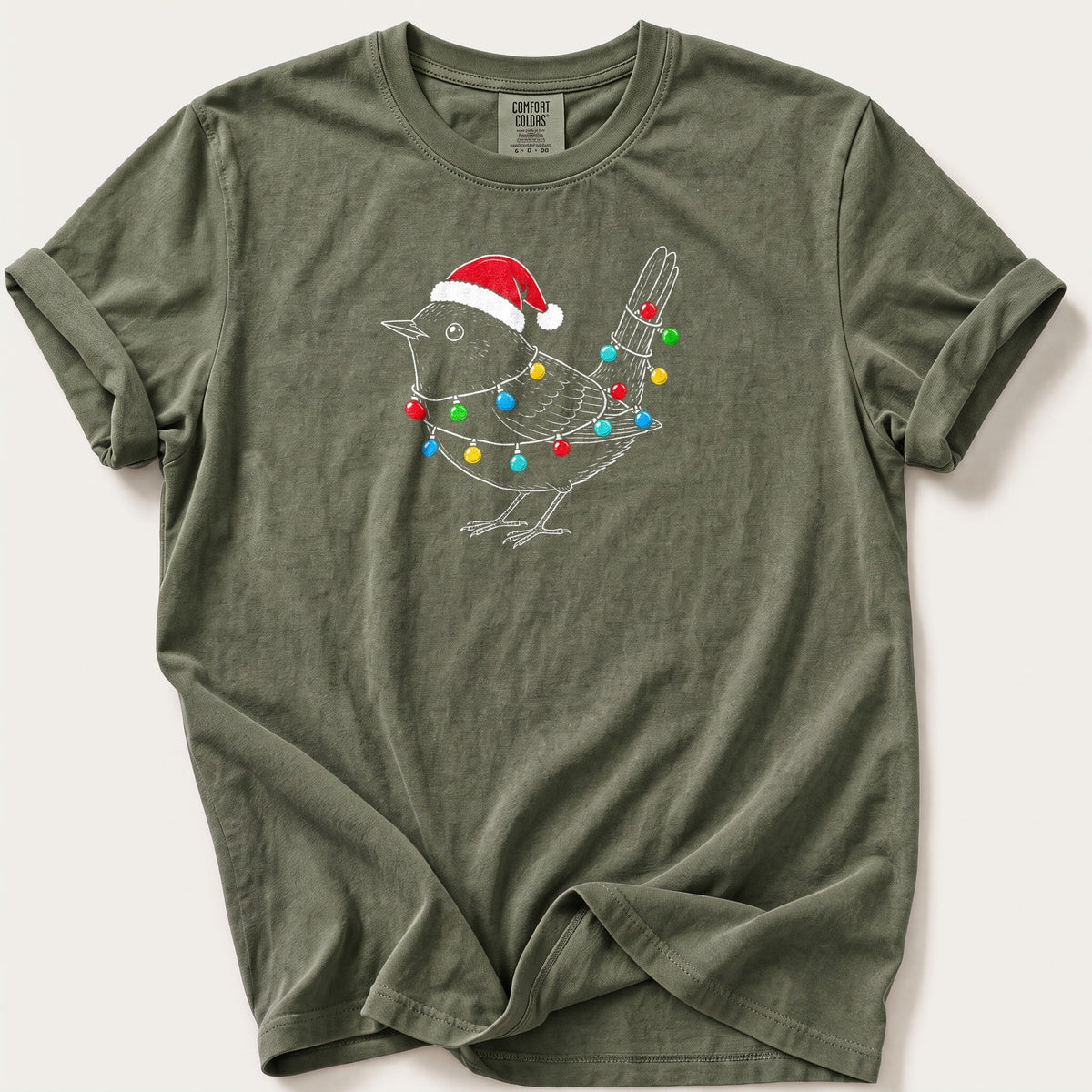 Fairy Light Wren Outline — Moss Comfort Colors tee