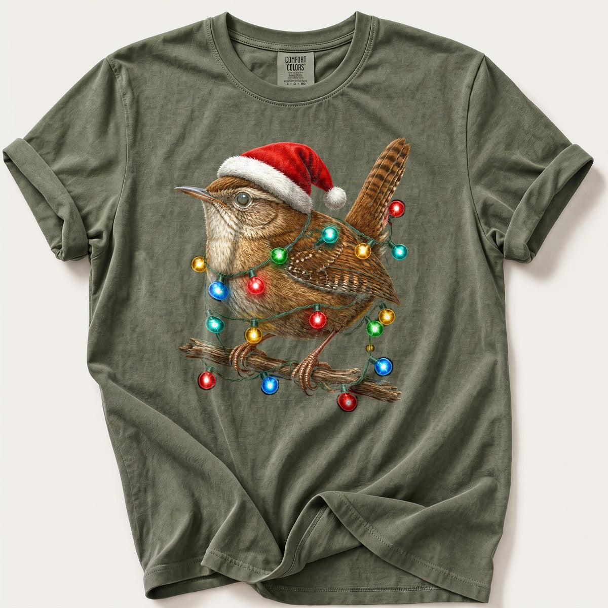 Fairy Light Wren — Moss Comfort Colors tee