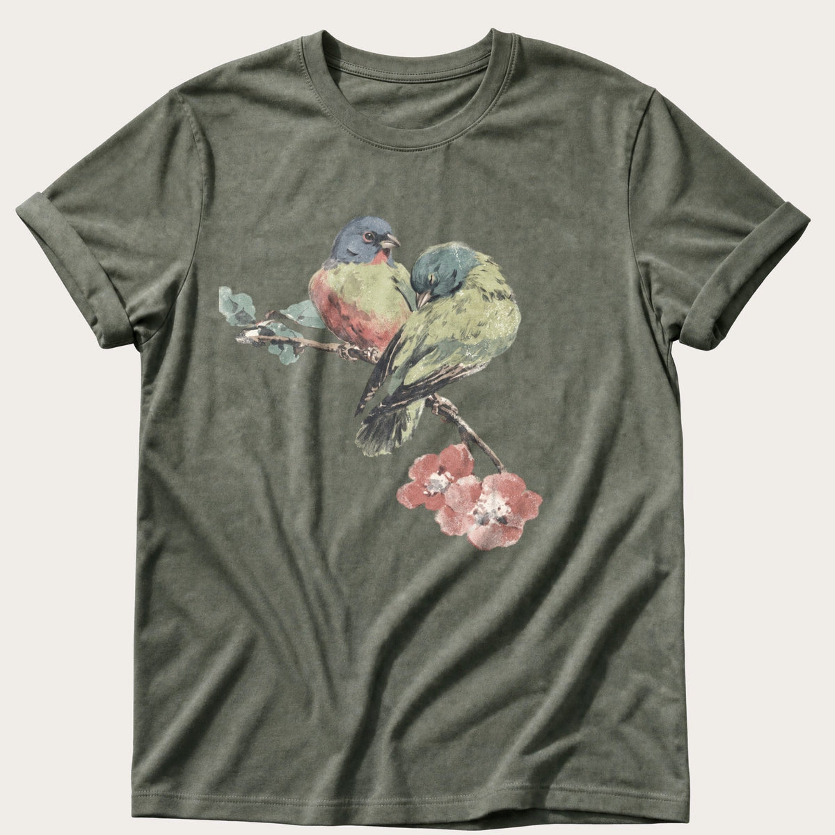 Finches On A Branch — Moss Comfort Colors tee