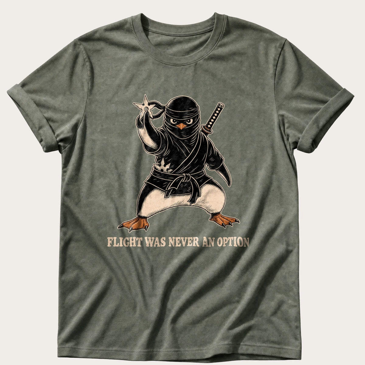 Flight Was Never An Option Ninja Penguin — Moss Comfort Colors tee