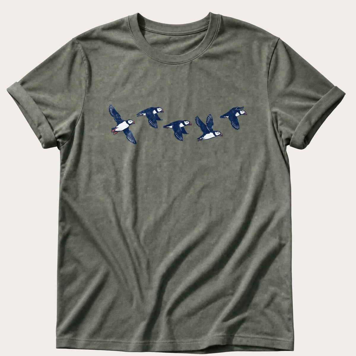 Flying Puffins 5 — Moss Comfort Colors tee
