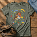 Folk Style Robin — Moss Comfort Colors tee