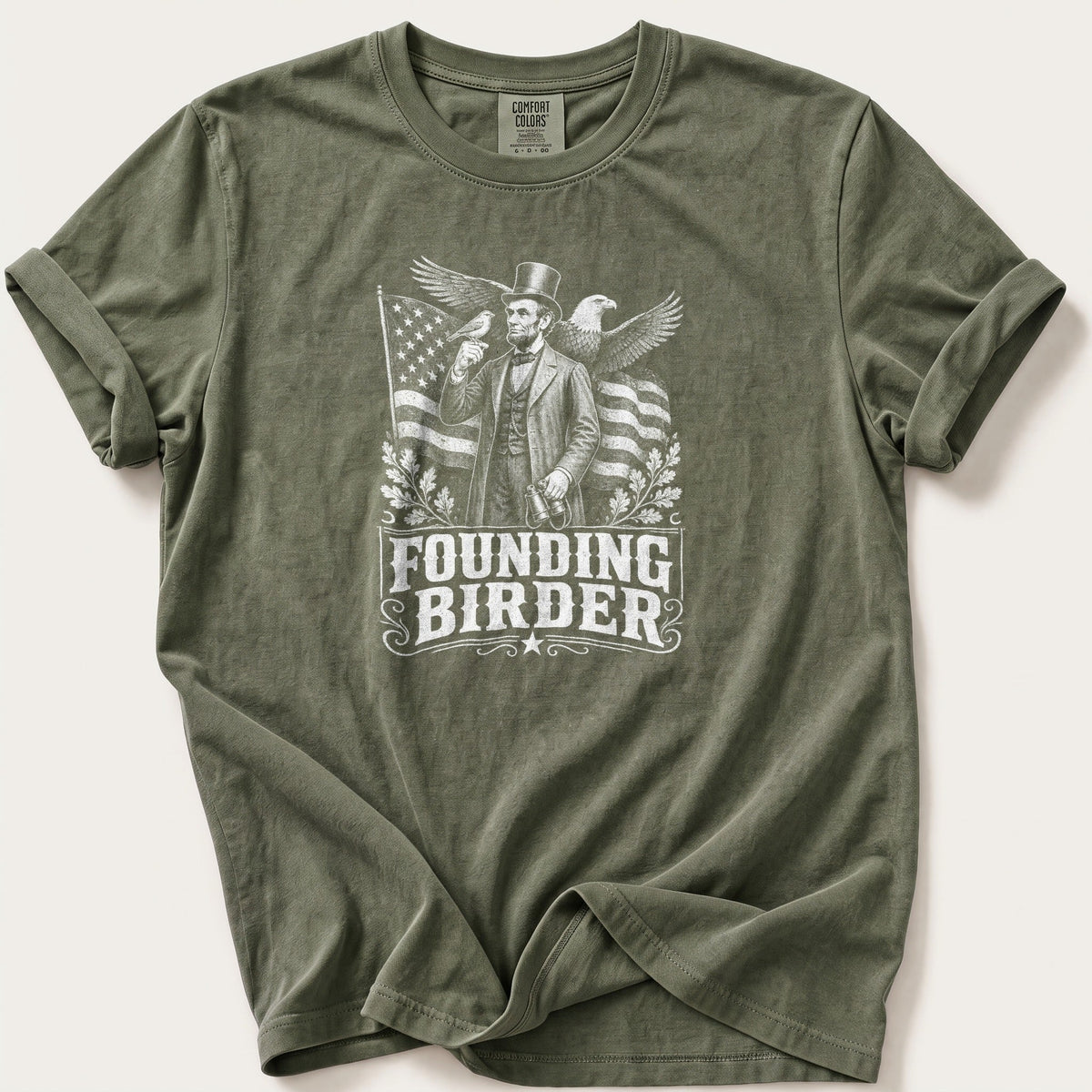 Founding Birder — Moss Comfort Colors tee