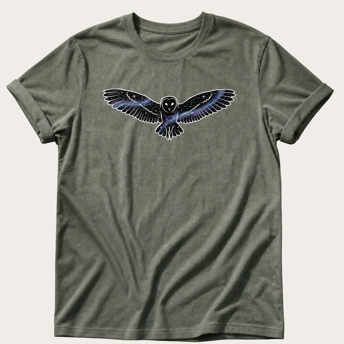 Galaxy owl — Moss Comfort Colors tee