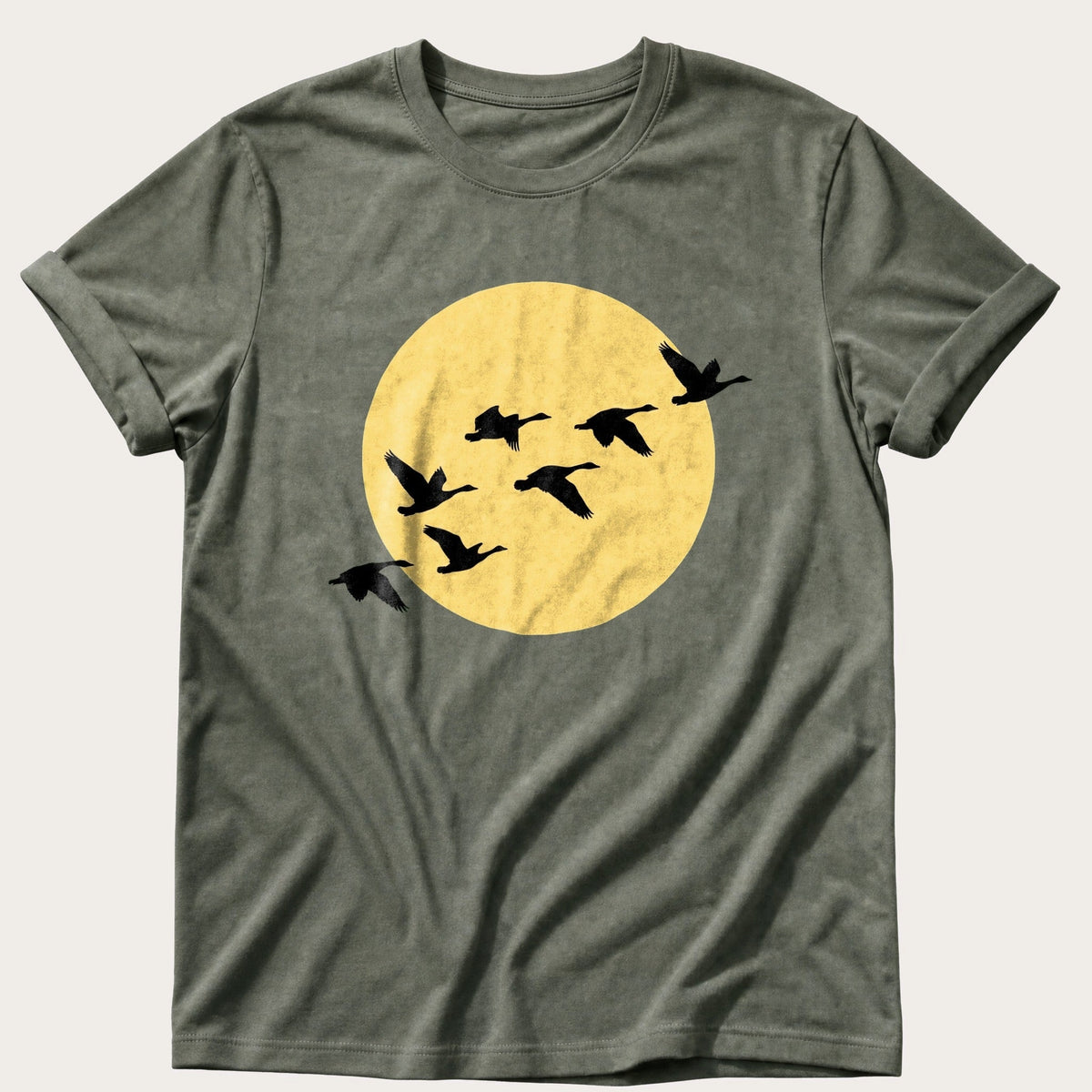 Golden Hour Geese — Moss Comfort Colors tee