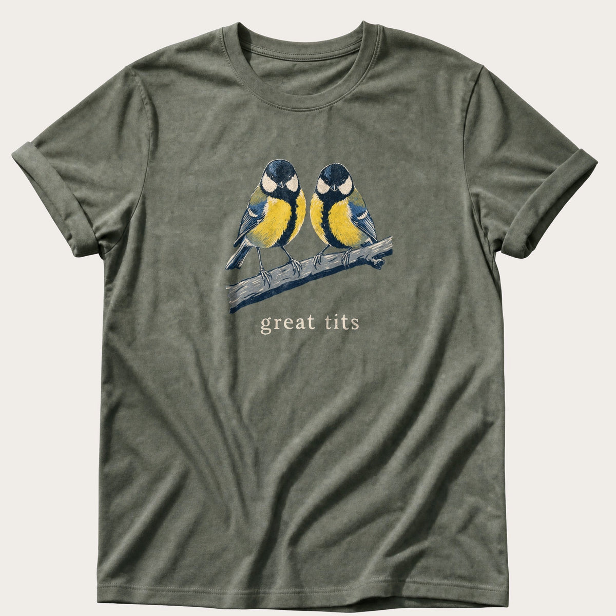 Great Tits — Moss Comfort Colors tee