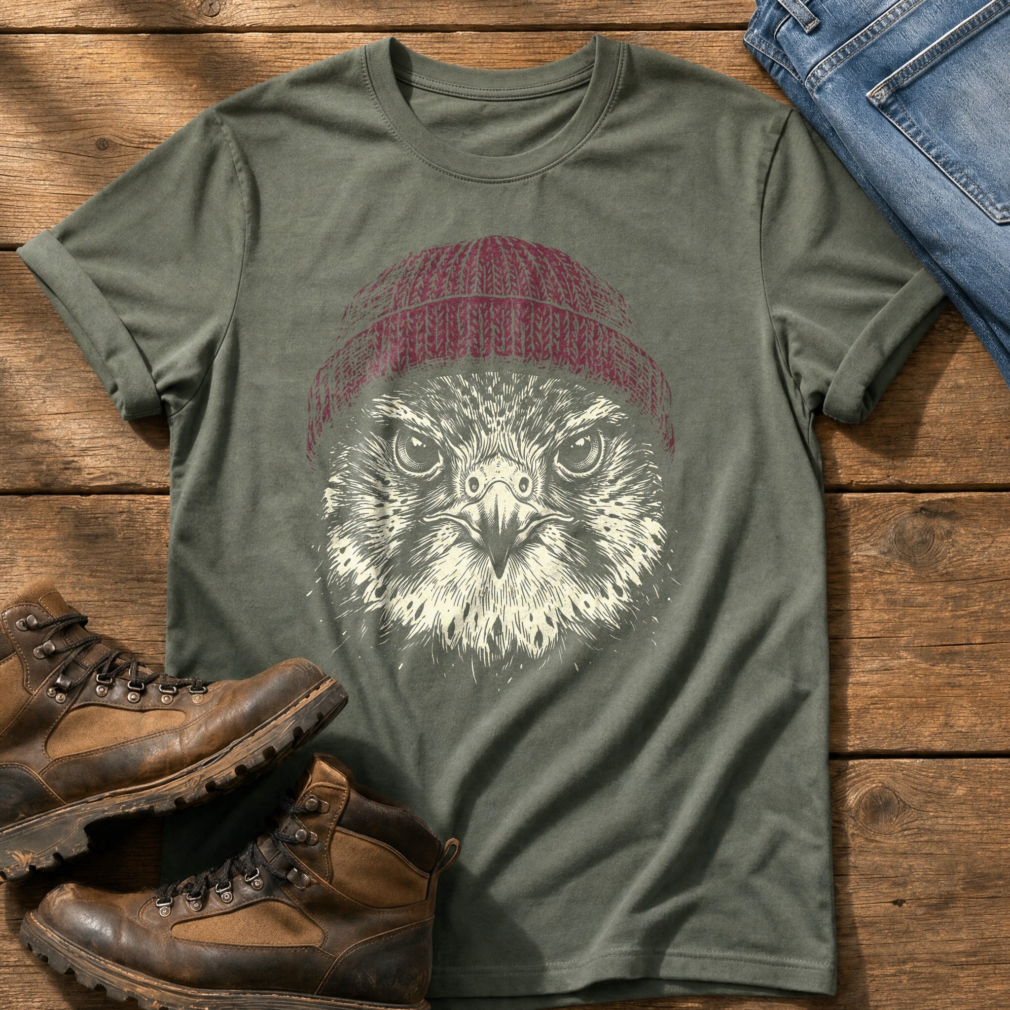 Hawk Beanie 44 — Moss Comfort Colors tee