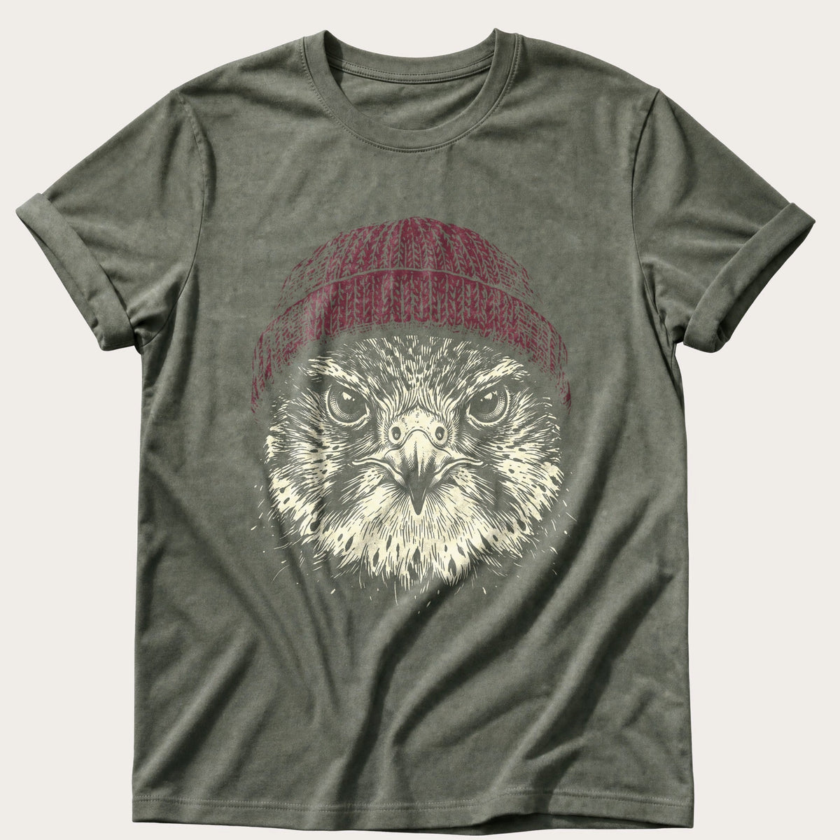 Hawk Beanie 44 — Moss Comfort Colors tee