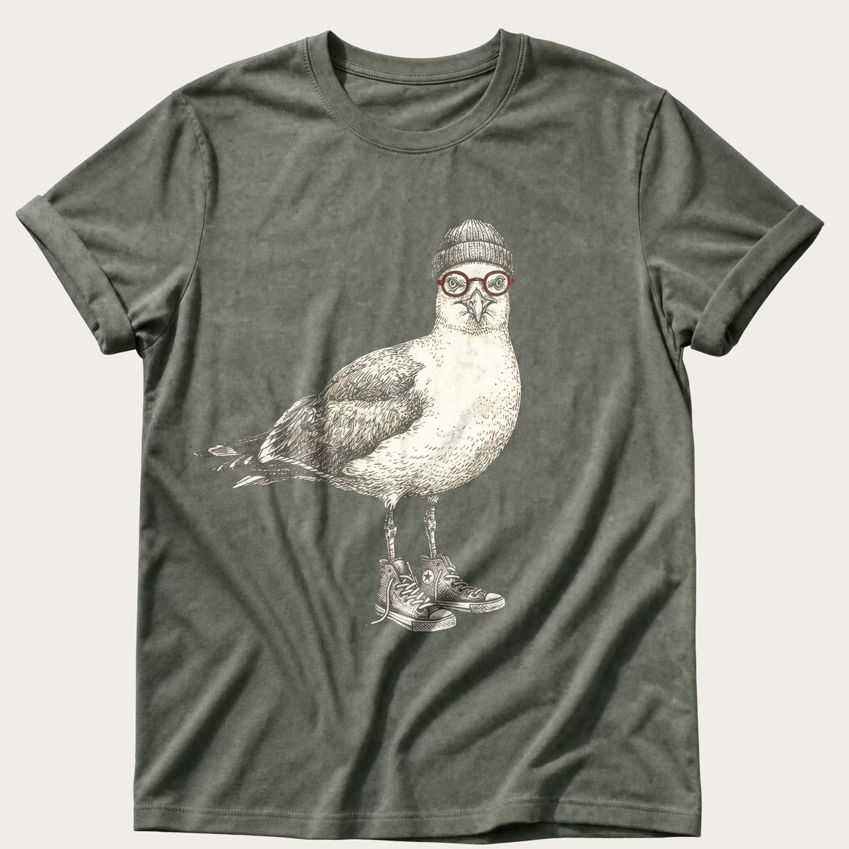 Hipster Seagull — Moss Comfort Colors tee