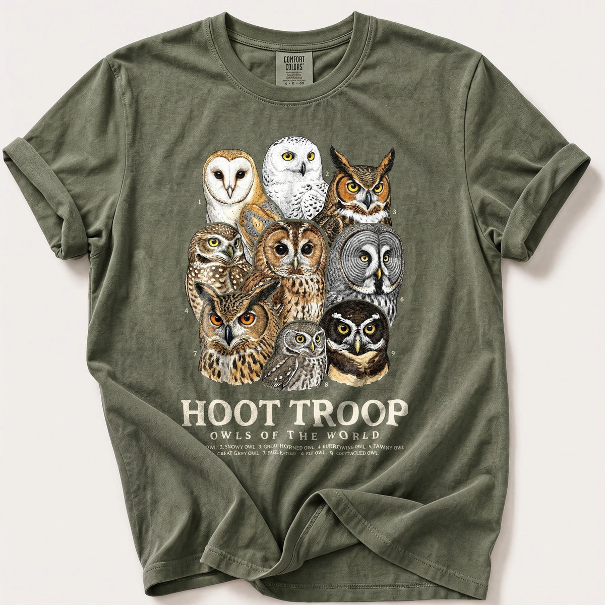 Hoot Troop — Moss Comfort Colors tee