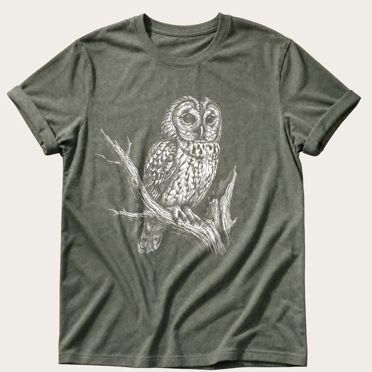 Mono Owl Print — Moss Comfort Colors tee