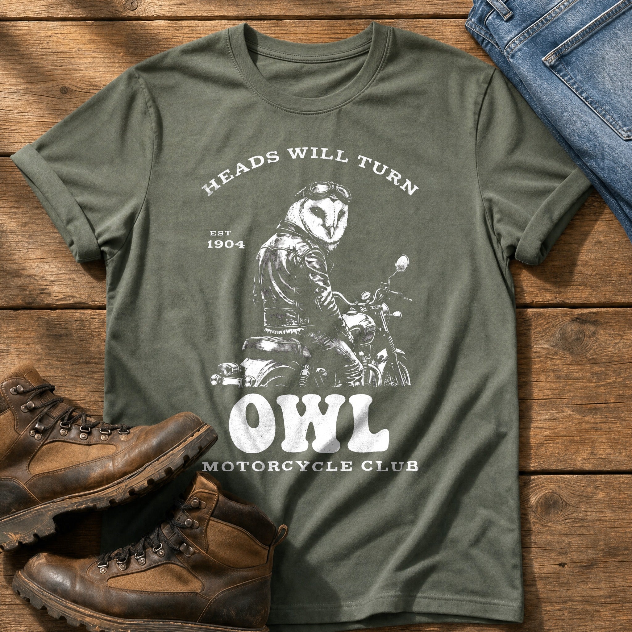 Night Rider Owl — Moss Comfort Colors tee