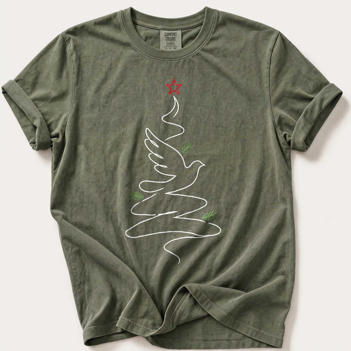 One Line Dove Tree — Moss Comfort Colors tee
