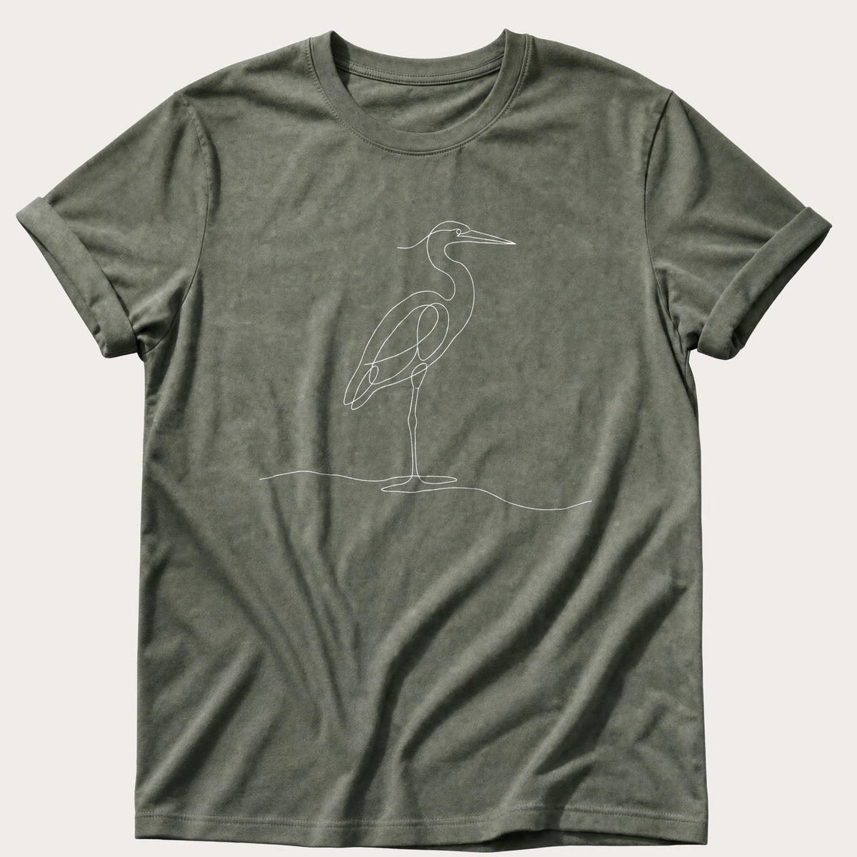 One Line Heron — Moss Comfort Colors tee