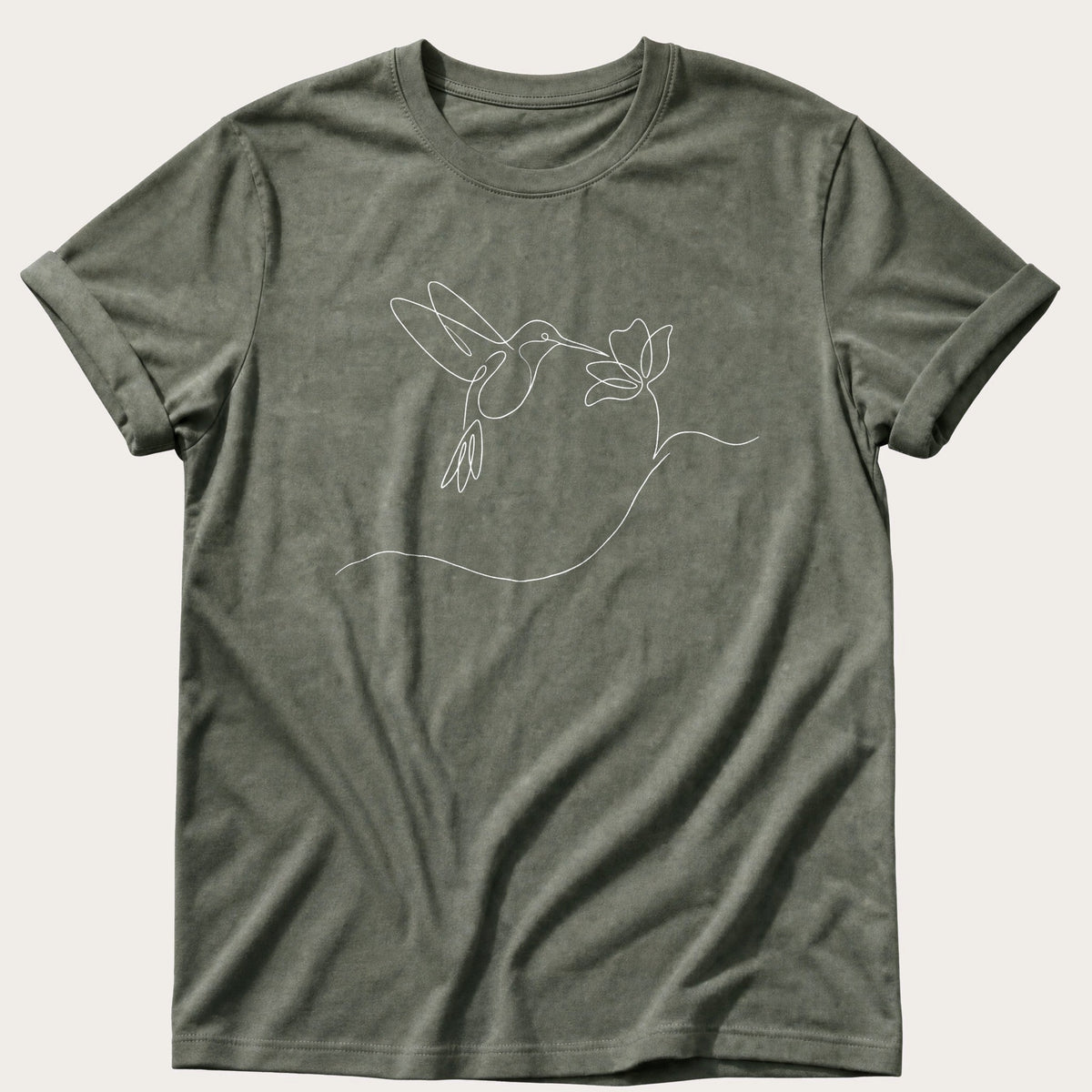One Line Hummingbird — Moss Comfort Colors tee