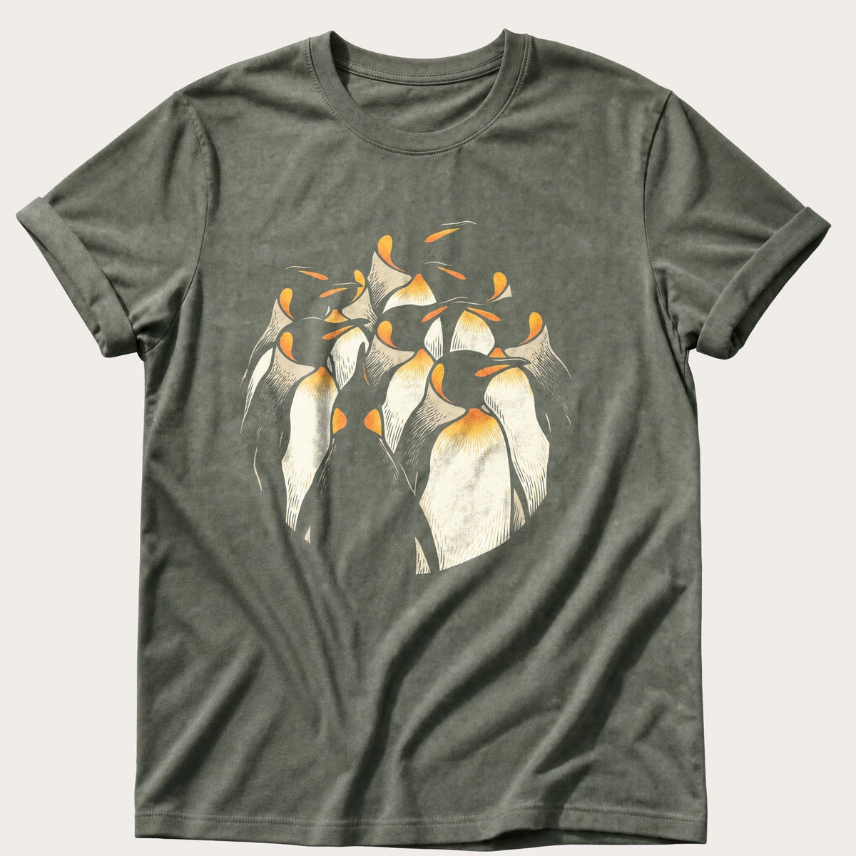 Penguin Crowd 1 — Moss Comfort Colors tee