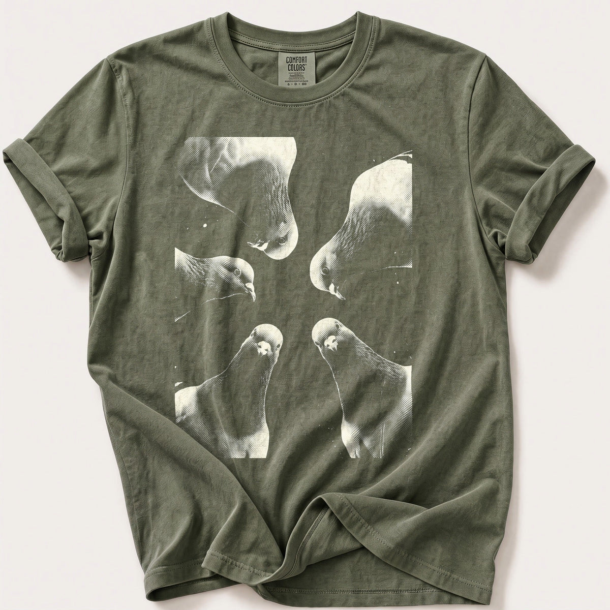 Pigeon Flock 7 — Moss Comfort Colors tee