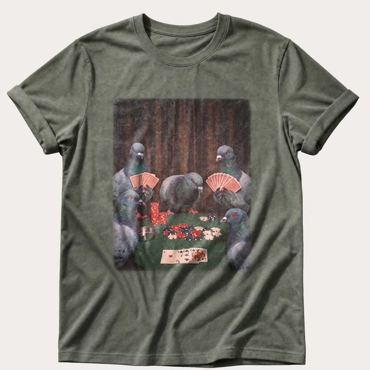 Pigeon Poker Night — Moss Comfort Colors tee
