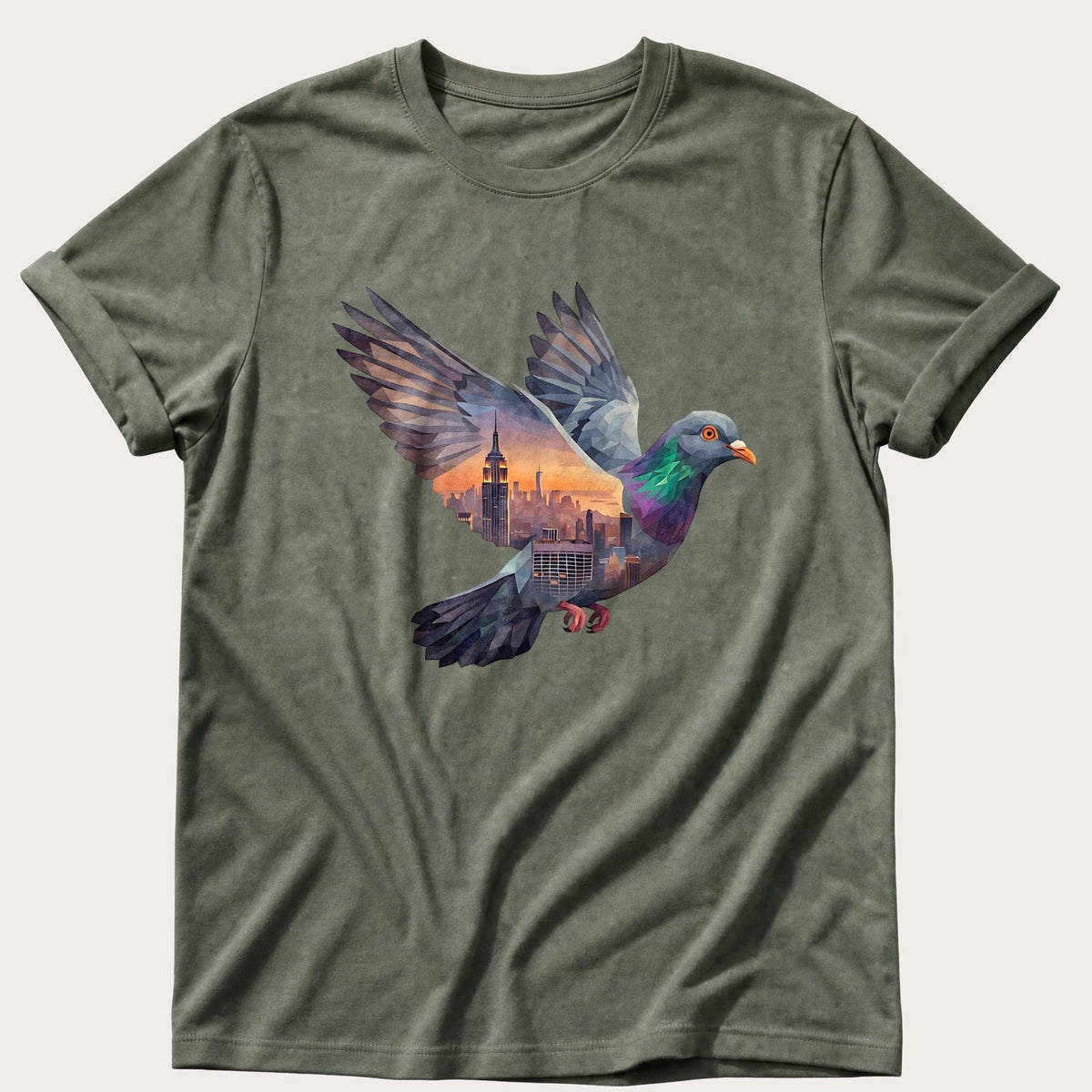 Pigeon Skyline — Moss Comfort Colors tee